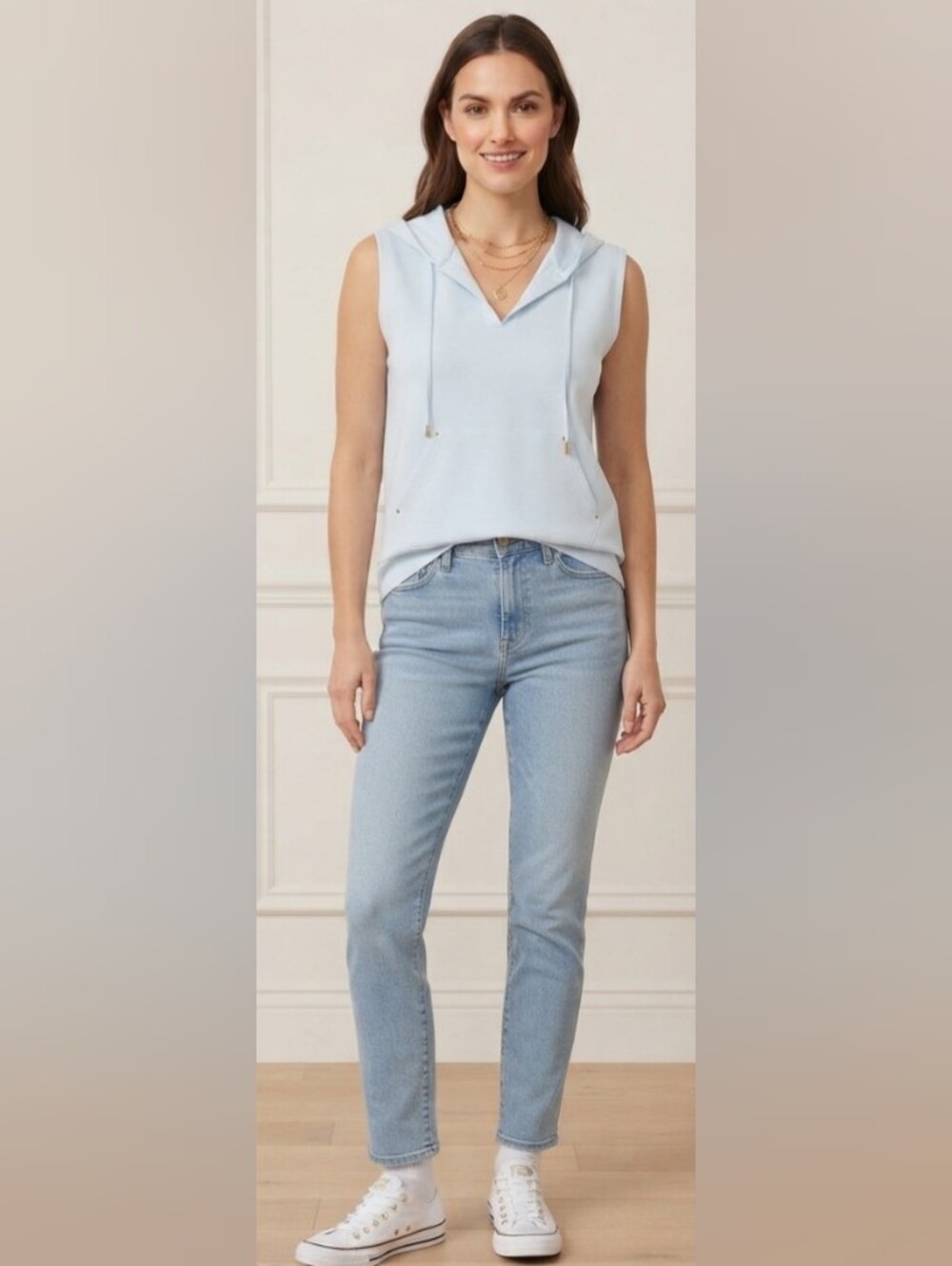 Elie Tahari Sleeveless Hooded  Vest in Pale Blue